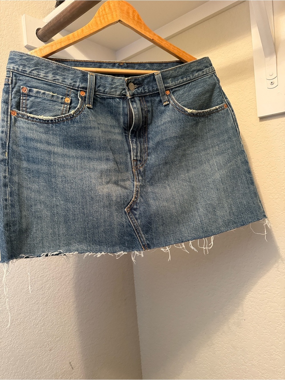 Levi's Distressed Light Blue Denim Mini Skirt